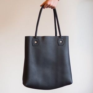 Wood & Faulk Black Leather Slouch Tote Bag